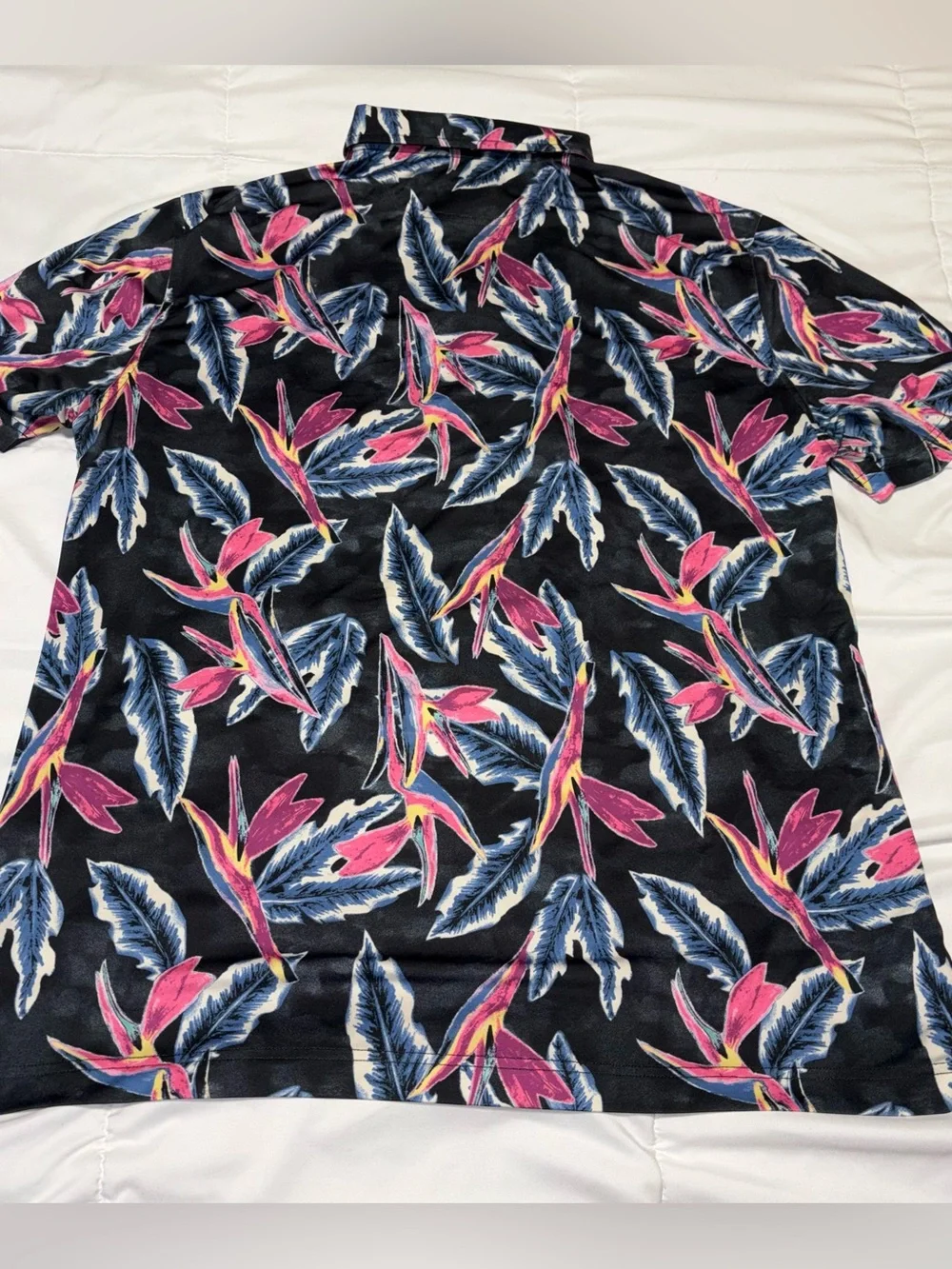 Chubbies Tech Polo Birds Of Paradise Mens Large Black Pink Blue Tropical Shirt - Picture 7 of 7